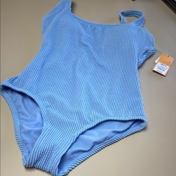 Kona Sol Blue Ribbed One Piece Swimsuit - Picture 3 of 9